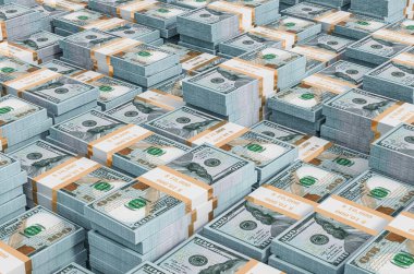 Dolar paketlerinin arkaplanı, 3D görüntüleme