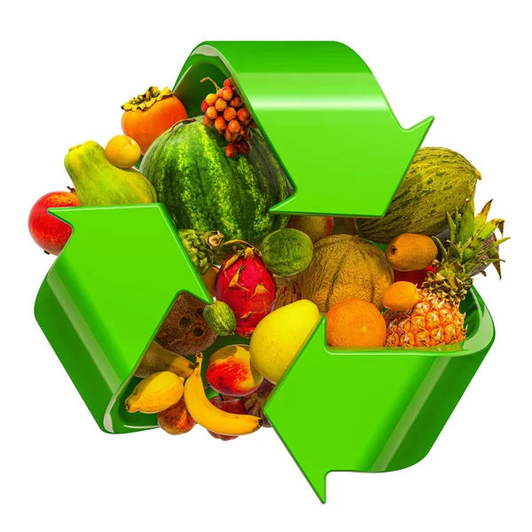 Reciclar Símbolo Com Frutas Reciclar Conceito Produtos Orgânicos Renderização Isolada — Fotografia de Stock