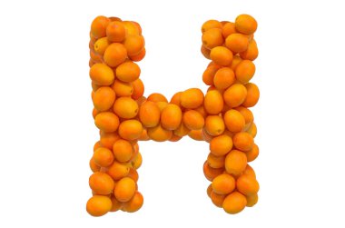 Portakallardan H harfi, beyaz arkaplanda 3 boyutlu görüntüleme