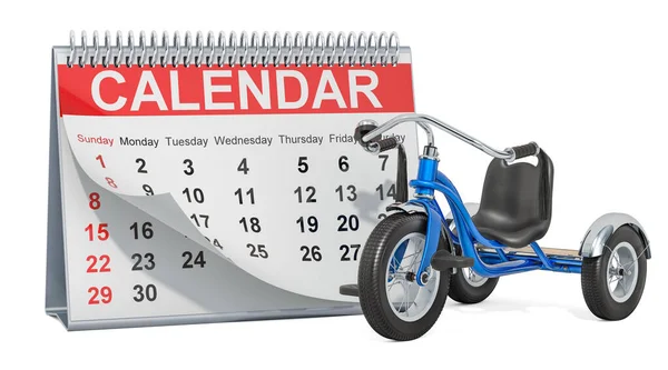 Calendrier Bureau Avec Tricycle Pour Enfants Rendu Isolé Sur Fond — Photo