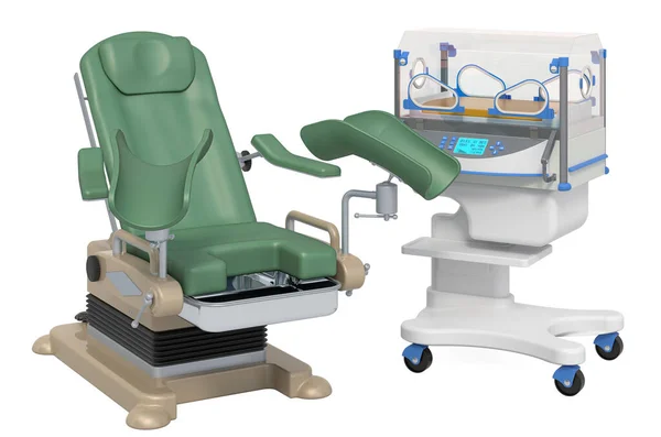 Gynecological Examination Chair Neonatal Incubator Rendering Isolated White Background — Stock Photo, Image