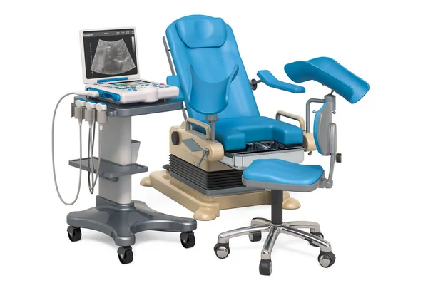 Gynecological Examination Chair Portable Medical Ultrasound Diagnostic Machine Scanner Rendering — Stock Photo, Image