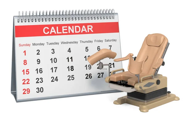 Planificación Visita Ginecólogo Calendario Escritorio Con Silla Examen Ginecológico Representación — Foto de Stock