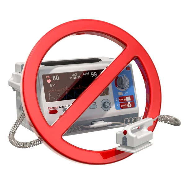 Defibrillatore Esterno Automatizzato Con Segno Proibito Rendering Isolato Sfondo Bianco — Foto Stock