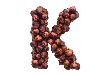 Genel incir K harfi, 3 boyutlu görüntüleme beyaz arka grupta izole edildi