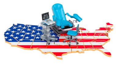 ABD konseptinde jinekoloji ve doğum bilimi, beyaz arka planda 3 boyutlu görüntüleme