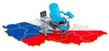 Çek Cumhuriyeti kavramında jinekoloji ve doğum, beyaz arka planda 3 boyutlu görüntüleme