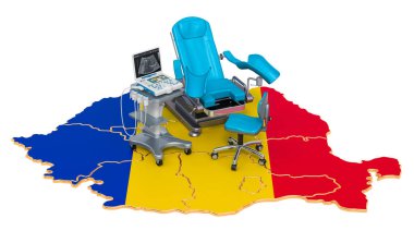 Romanya 'da jinekoloji ve doğum konsepti, beyaz arka planda 3D görüntüleme
