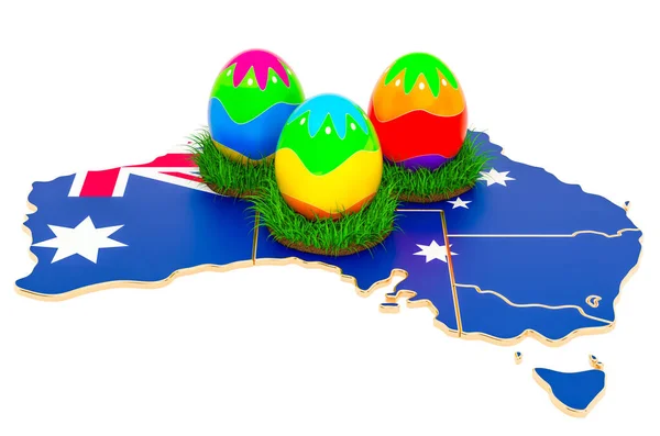 Osterferien Australien Ostereier Auf Der Australischen Landkarte Rendering Isoliert Auf — Stockfoto