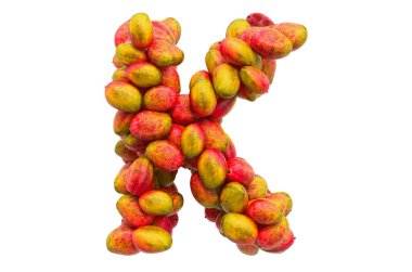 Mangolardan K harfi, beyaz arkaplanda 3 boyutlu görüntüleme