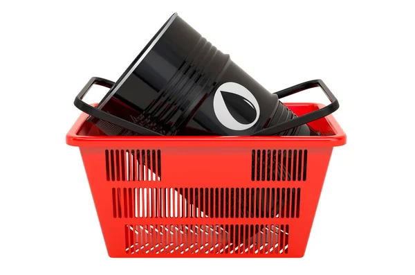 Shopping Basket Oil Barrel Rendering Isolated White Background — Stock Photo, Image