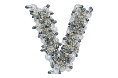 Ampullerden V harfi, beyaz arkaplanda 3 boyutlu görüntüleme