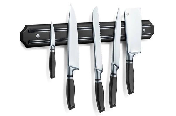 Magnetic Holder Kitchen Knives Rendering Isolated White Background — Stock Photo, Image