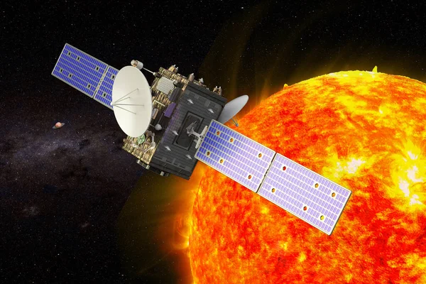 Sonda Solar Orbitando Sol Renderização — Fotografia de Stock