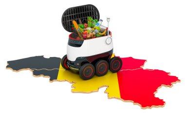 Belçika 'da otonom dağıtım robotu, beyaz arkaplanda 3D görüntüleme