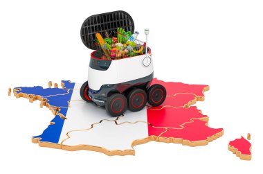 Fransa 'da otonom dağıtım robotu, beyaz arka planda 3D görüntüleme