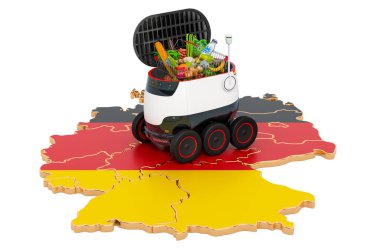 Almanya 'da otonom dağıtım robotu, beyaz arkaplanda 3 boyutlu görüntüleme