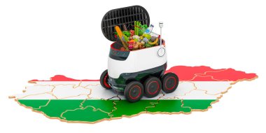 Macaristan 'da otonom dağıtım robotu, beyaz arka planda 3D görüntüleme