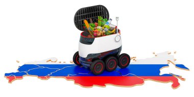 Rusya 'da otonom dağıtım robotu, beyaz arkaplanda 3 boyutlu görüntüleme