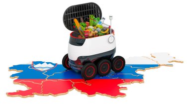 Slovenya 'da otonom dağıtım robotu, beyaz arkaplanda 3D görüntüleme