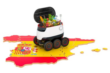 İspanya 'da otonom dağıtım robotu, beyaz arkaplanda 3 boyutlu görüntüleme