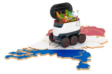 Hollanda 'da otonom dağıtım robotu, beyaz arka planda 3D görüntüleme