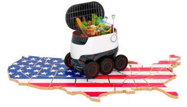 ABD 'de otonom dağıtım robotu, beyaz arka planda 3 boyutlu görüntüleme