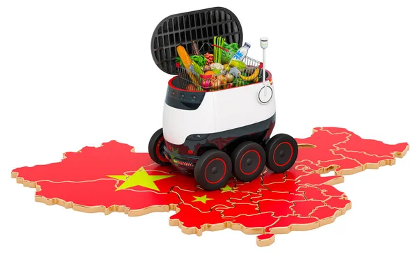 中国の自律配送ロボット 白い背景に隔離された3Dレンダリング — ストック写真