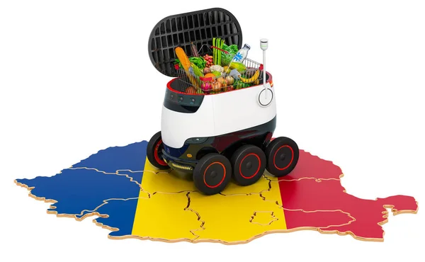 Autonom Leverans Robot Rumänien Rendering Isolerad Vit Bakgrund — Stockfoto
