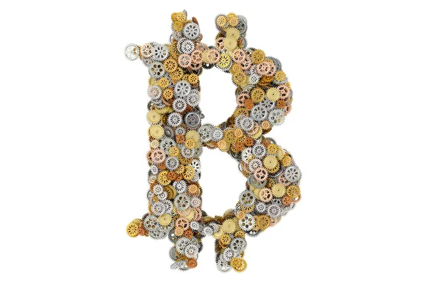 Bitcoin Symbol Cogwheels Rendering Isolated White Background — Stock Photo, Image