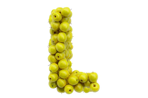 黄色のリンゴからの手紙L 白い背景に隔離された3Dレンダリング — ストック写真
