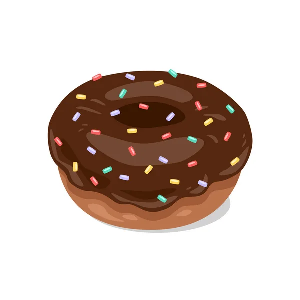 Donut Con Glaseado Chocolate Azúcar Colores — Vector de stock