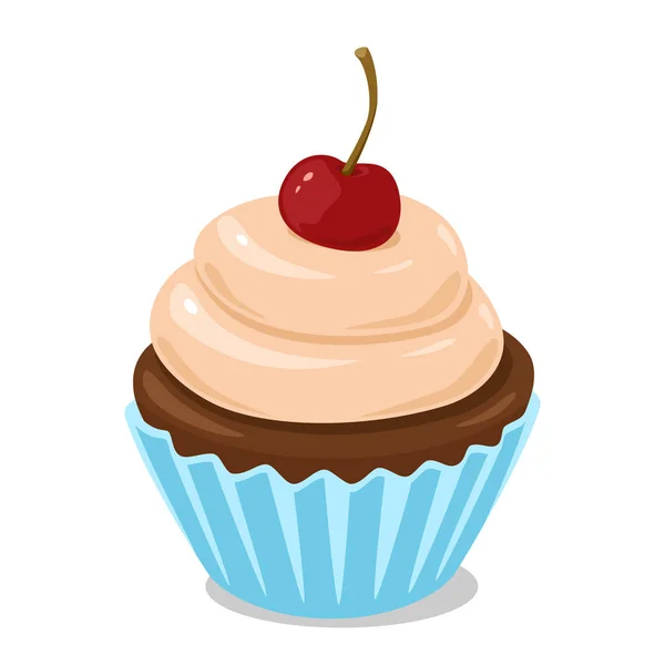 Cupcake Med Grädde Och Körsbär Vektor Clipart — Stock vektor