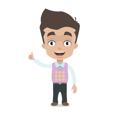 Mutlu başarılı çocuk başparmak gösterilmesini