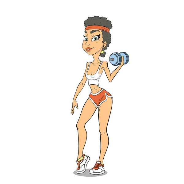 Dibujos Animados Chica Deportiva Con Mancuerna — Vector de stock