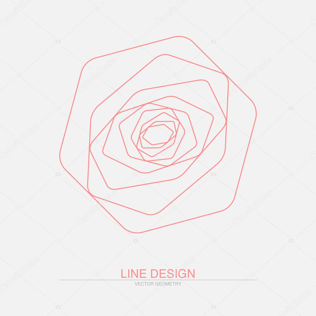 Abstract geometric rose. Vector line art based on simple shapes. Isolated on light background