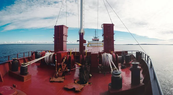 View of red barge bow — Stock Photo, Image