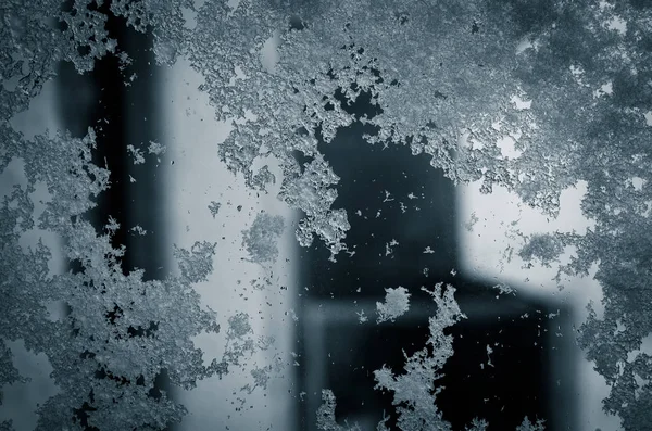 Janela com vidro congelado — Fotografia de Stock