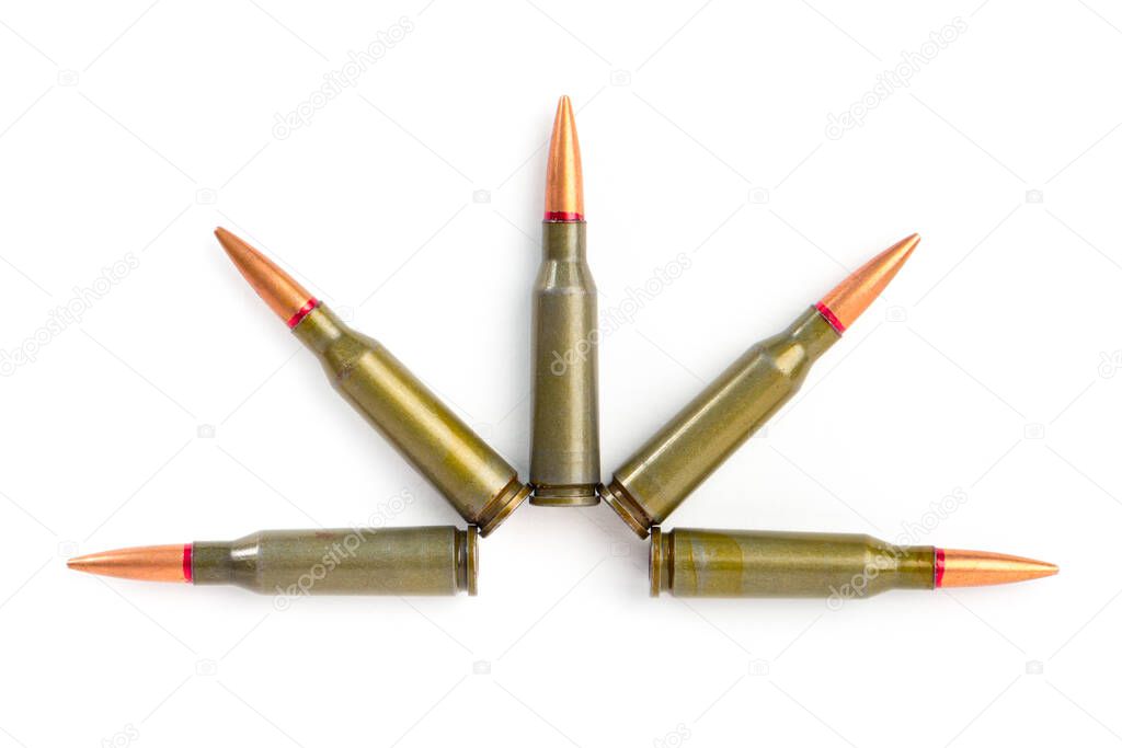 Armory ammunition close-up isolated on white background