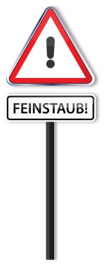 Almanca Feinstaub Vektörü metninde ünlem işareti olan trafik işareti