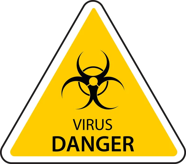 Sárga pajzs egy vírus szimbólummal és a szöveg Vírus veszély - vektor — Stock Vector