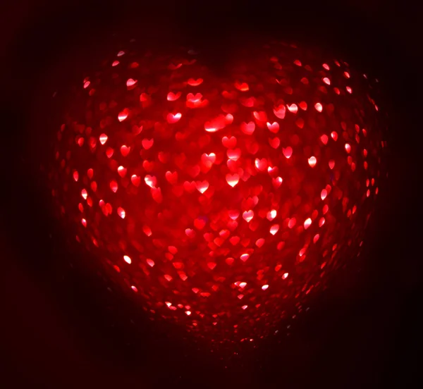 Red Blur Coração Forma Ligth Bokeh Fundo Preto — Fotografia de Stock