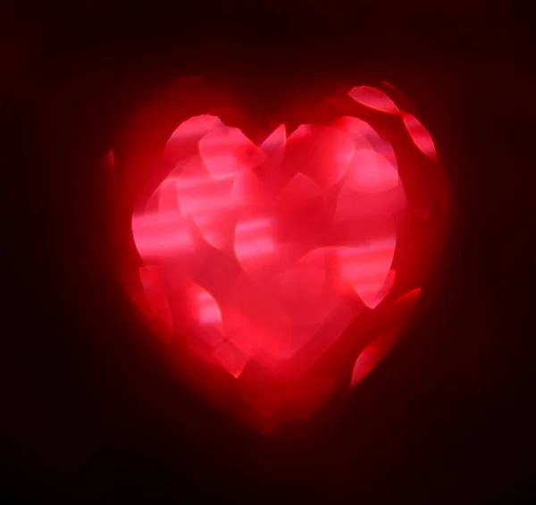 Red Blur Heart Shape Ligth Bokeh Black Background — Stock Photo, Image