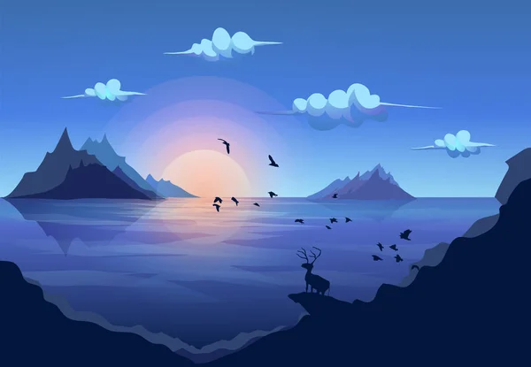 Cerf debout sur le rocher regardant le paysage montagne isla — Image vectorielle