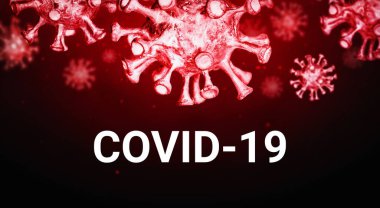 Şiddetli akut solunum sendromundan kaynaklanan COVID-19 bulaşıcı hastalık. Kırmızı tonda Coronavirus kil ve boya ile kaplanmış..