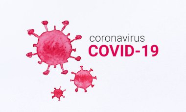 Beyaz kağıt zemin üzerinde suluboya Coronavirus (COVID-19).