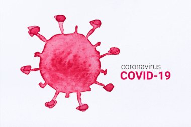 Beyaz kağıt zemin üzerinde suluboya Coronavirus (COVID-19).