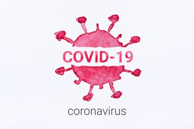 Beyaz kağıt zemin üzerinde suluboya Coronavirus (COVID-19).