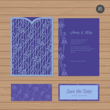 Düğün davetiyesi veya çiçek süsleme tebrik kartı. Kağıt dantel zarf şablonu. Davetiye Zarfı mock-up lazer kesim için düğün. Vektör çizim.