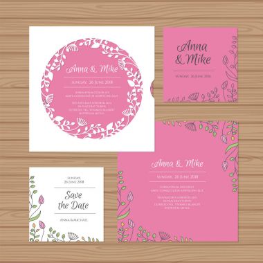 Düğün davetiyesi veya tebrik kartı çiçek çelenk ile. Lazer kare zarf şablonu kesti. Lazer kesim için davetiye zarf düğün. Vektör çizim.